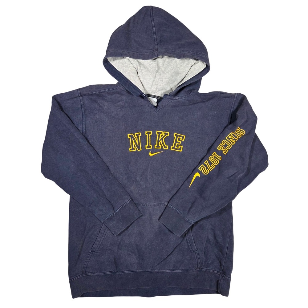Nike Kids Navy Blue Yellow Embroidered Pullover Hoodie XL 18-20 Vintage Retro